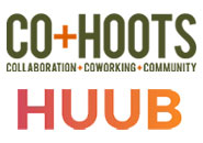 Co+Hoots Collaboration Coworking Community and HUUB Logos