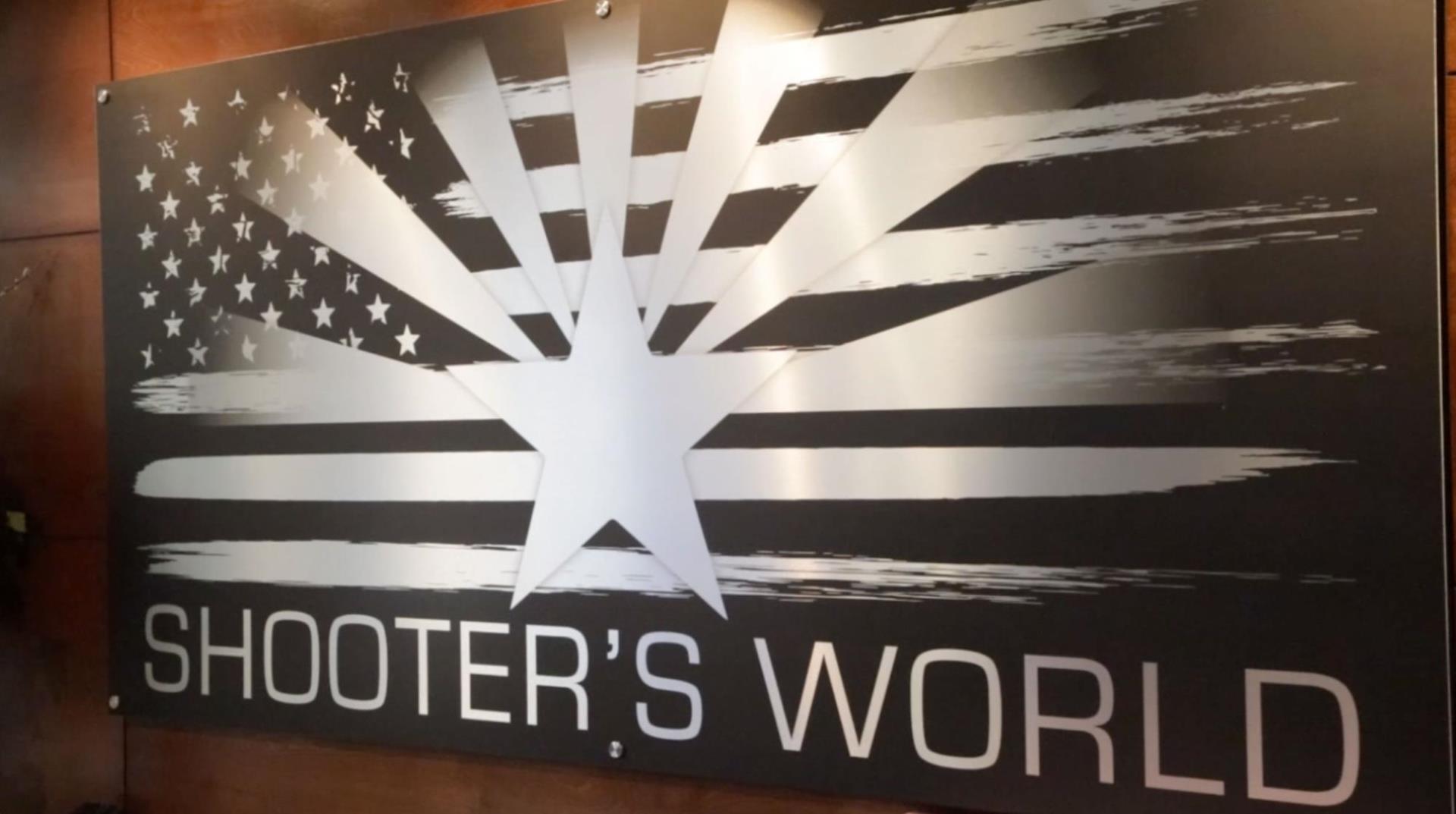 Shooter's World Brushed Metal Sign during their Grand Opening