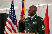 Veteran speaking at Veterans Day event